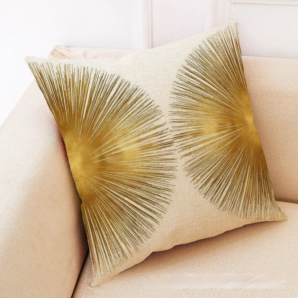 Capa de almofada Golden Leaves em algodão e linho para assento traseiro, escritório, soneca. Conforto e elegância para seus momentos. — foto 12