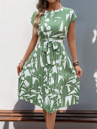 Title 2, Summer Womens Geometric Pattern Printed Pleate...