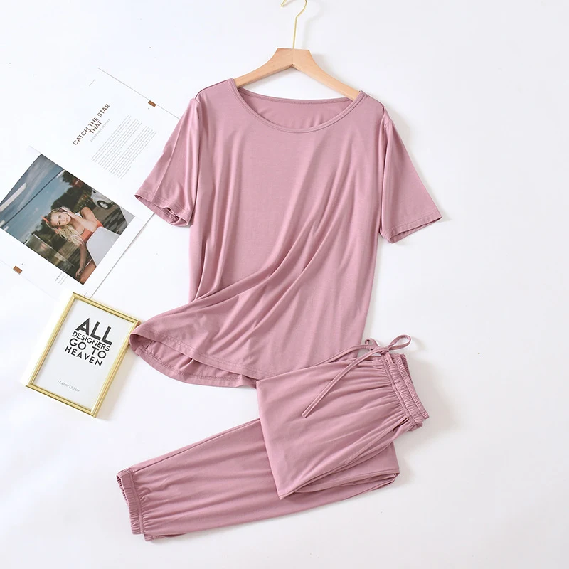Solid Color Pajamas Women's Summer Short Sleeve Trousers Modal Thin Loose And Simple Homewear — photo 4