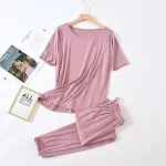 Solid Color Pajamas Women's Summer Short Sleeve Trousers Modal Thin Loose And Simple Homewear — photo 4
