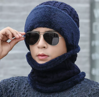 Winter fleece verdikte gebreide heren wollen muts, extra warm en comfortabel, ideaal voor koude dagen, dik gevoerd, beschermt tegen de wind. — foto 12