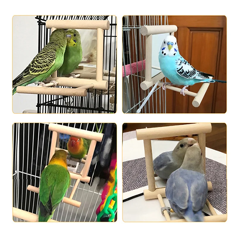 Title 4, Bird Mirror Wooden Interactive Play Toy With Pe...