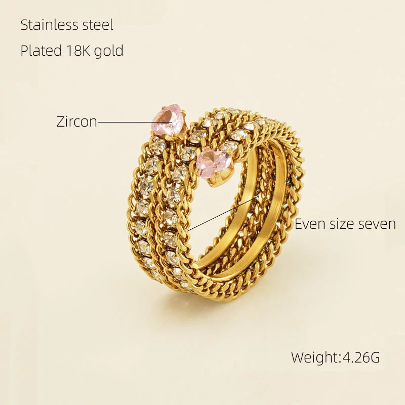 Anel Multicamadas de Aço Inoxidável 18K com Diamantes Completo e Zircônio Incrustado – Brilho e Sofisticação para um Look Impecável — foto 1