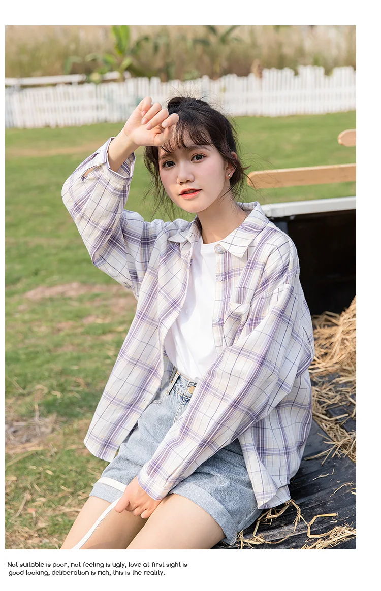 Title 3, Womens Layered Loose Purple Plaid Shirt