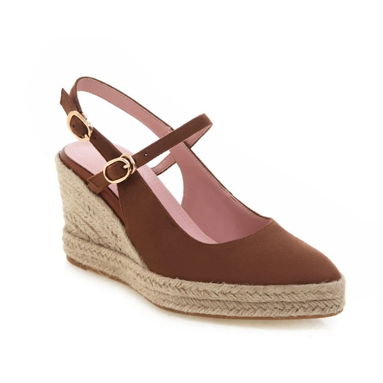 Damen Plateau Sandalen mit Peeptoe und hohem Keilabsatz, Knöchelschnalle, Espadrilles, ideal für den Sommer. — foto 5