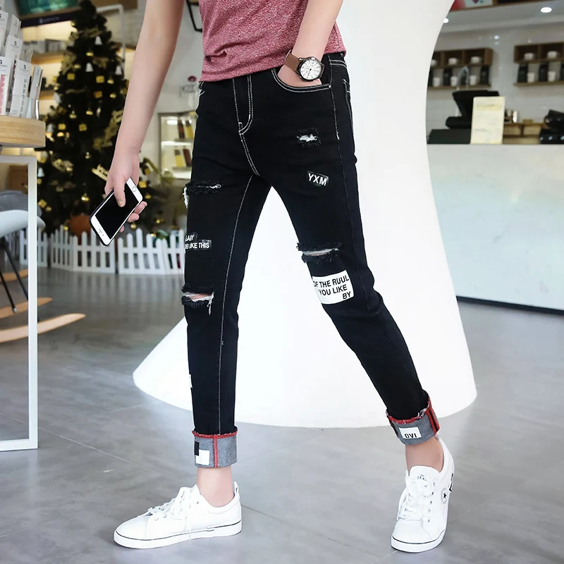 Title 4, Herfst zwarte heren ripped jeans met enkelscheuren