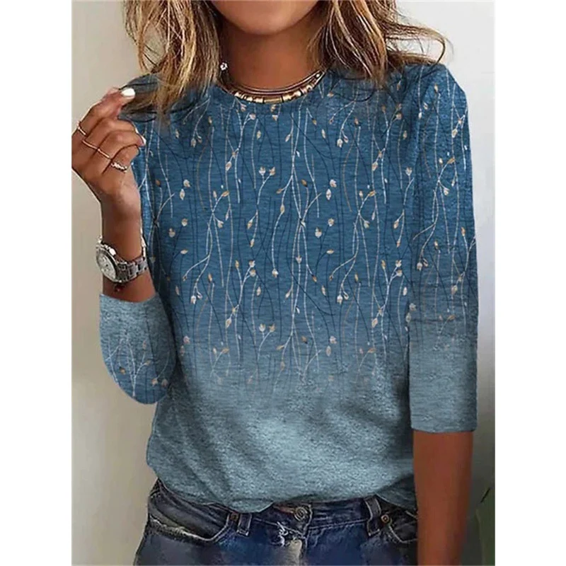 Women's Long Sleeve Flower Theme Printed Casual Loose Top — photo 6