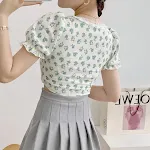 Camiseta Retro Corta con Manga Abullonada Floral para Mujer Estilo Vintage Elegante Perfecta para Primavera Verano Diseño Único y Confort — foto 3