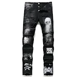 Men's black slim stretch cotton jeans, European and American style, printed, casual and youthful, offering a comfortable — photo 8