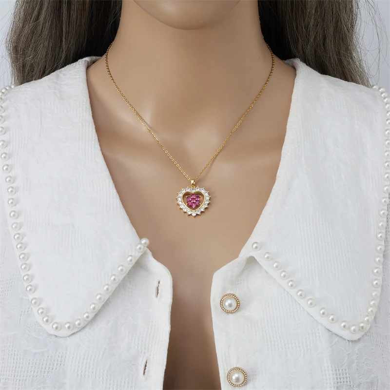 Colar Feminino Aço Titânio Flor Zircônia Coração Apaixonado – Design Elegante, Joia Perfeita para Mulheres — foto 2