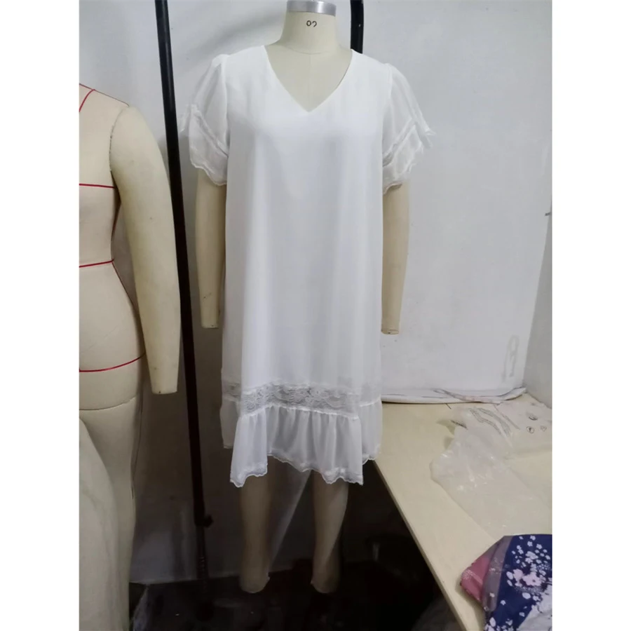 Title 5, Womens Casual Loose V-neck Chiffon Lace Stitch...