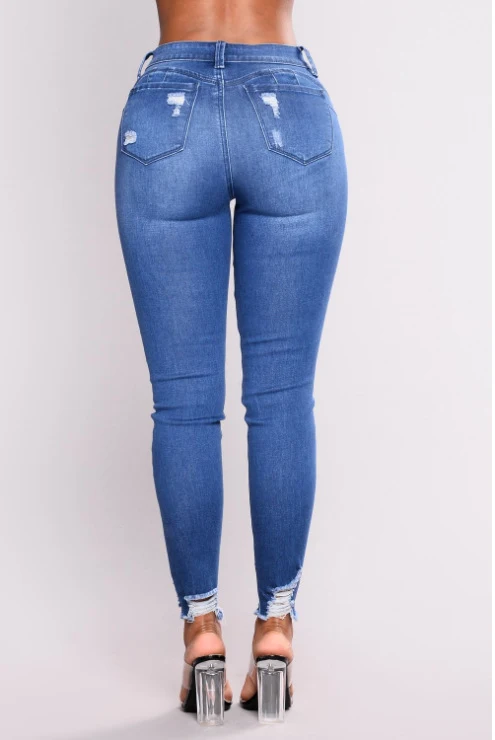European and American Style High-Waisted Ripped Stretch Jeans, Comfortable Fit, Trendy and Flattering for Women. — photo 4