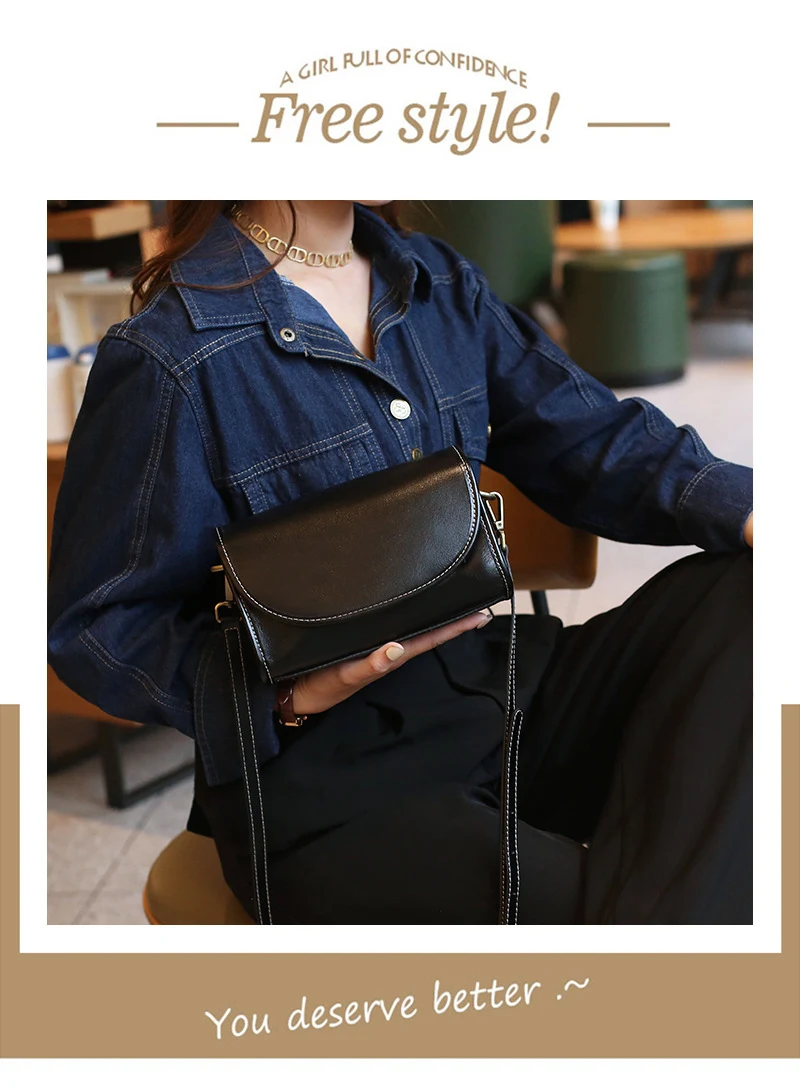 Title 7, Simple Girl Commuting Cowhide Messenger Bag. St...