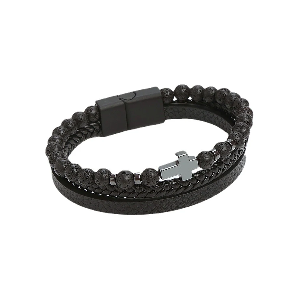 Pulseira masculina de aço inoxidável com pedra natural, acessório elegante para homens, design moderno e resistente, ideal para presente. — foto 2