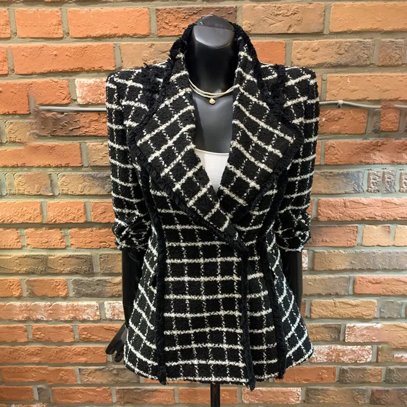 Title 4, Giacca in tweed a quadri da donna con maniche l...