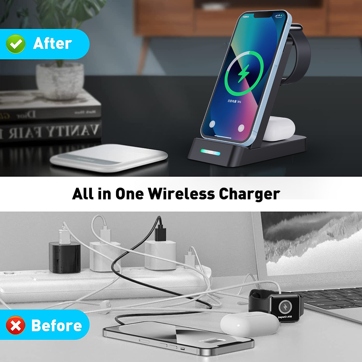 Title 8, Carregador Wireless Rápido 3 em 1 DA 65W Carreg...