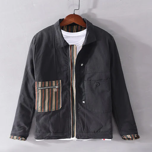 Title 3, Mens Casual Patchwork Striped Contrast Jacket ...