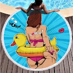 Telo mare rotondo stampato, versatile come uno scialle. Morbido, assorbente e perfetto per la spiaggia o la piscina. Goditi il sole con stile. — foto 4