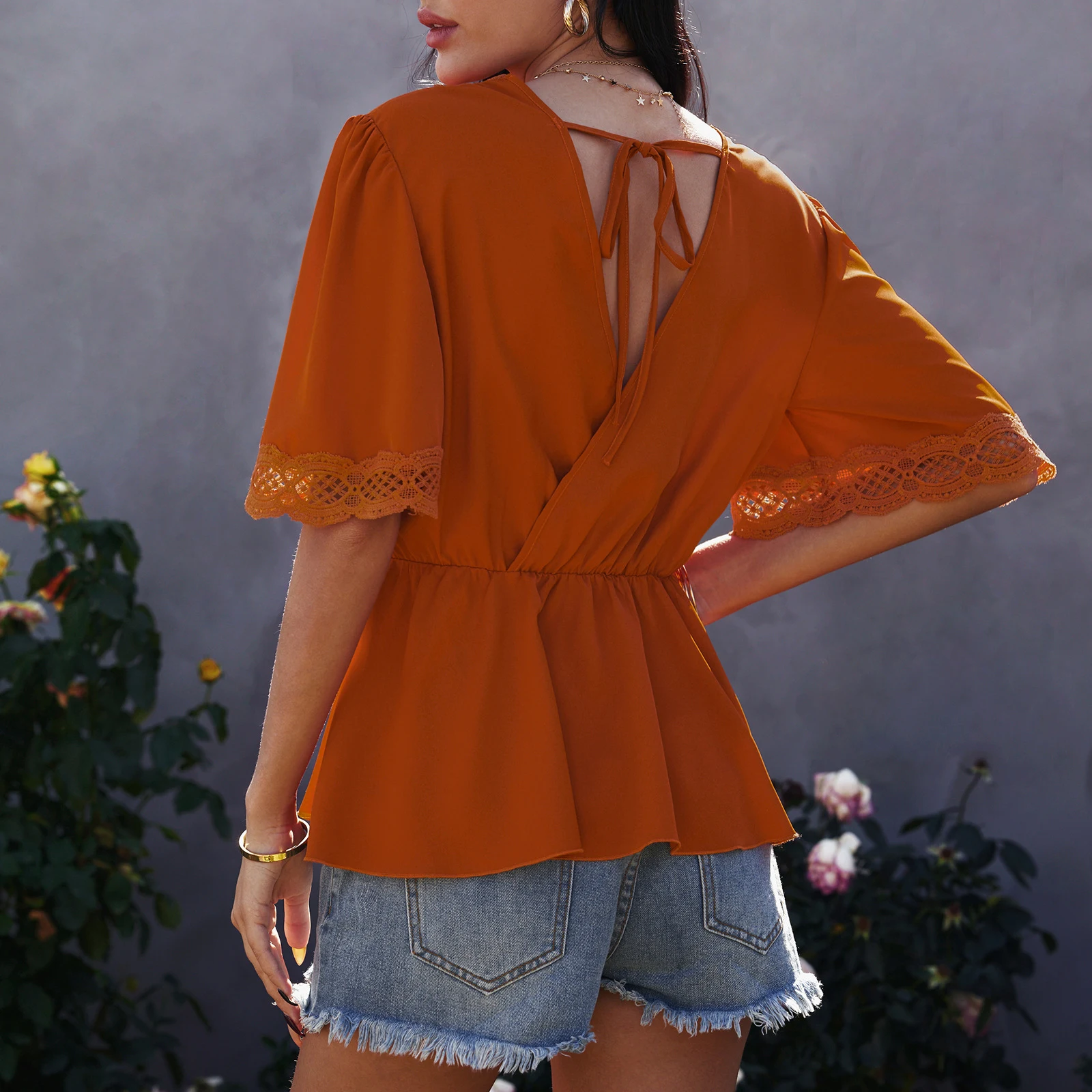 Title 4, European and American womens V-neck waist open...