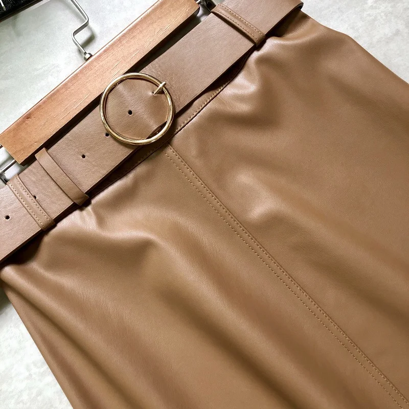 Title 10, Autumn Winter PU Leather Skirt Metal Buckle Bel...
