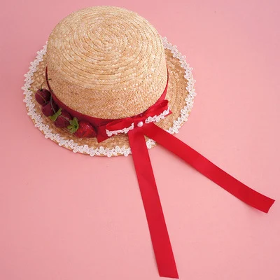 Title 5, Lolita Lace Straw Hat with Long Ribbon and Bow....