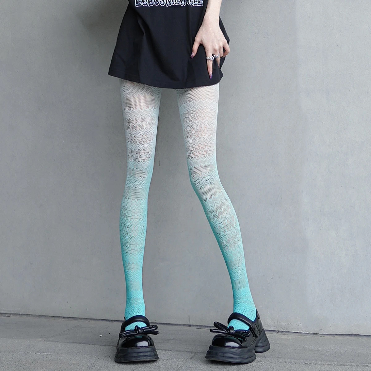Title 3, Gradient Color Silk Net Socks Hollow Lace Jacquard