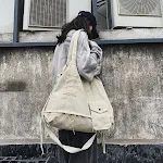 Bolsa de lona folgada estilo japonês coreano, cor sólida, para estudantes, bolsa de ombro moderna, bolsa de tecido artístico, bolsa mensageiro — foto 1