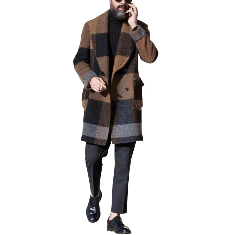 Men's plaid trench coat, a stylish and waterproof outerwear piece for fall and winter. Offers comfort and protection in — photo 4