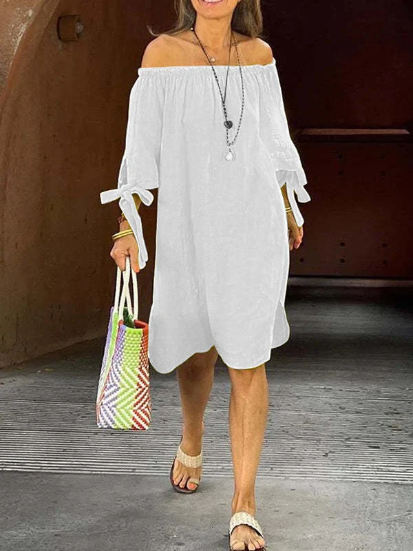 Title 3, Vestido Suelto De Algodón Y Lino Con Lazo