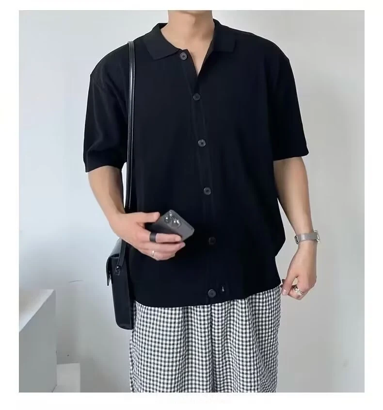 Men's Ice Silk Button Shirt, simple design, youthful casual style, solid color, half sleeves, comfortable and breathable — photo 1