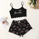 Letter Princess printed homewear with braces suit, a comfortable and adorable pajama set for girls, perfect for lounging — photo 1