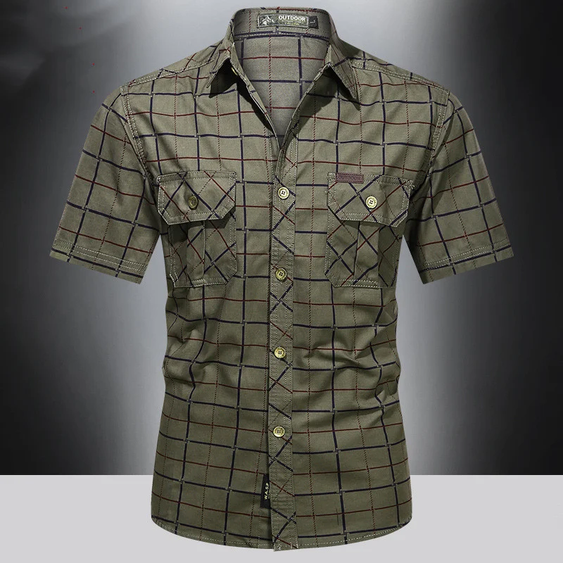 Title 4, Heren katoenen losse militaire uniform shirt Du...