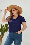 Women's V-neck Fur Ball Short Sleeve Commuter Plus Size Top — photo 3