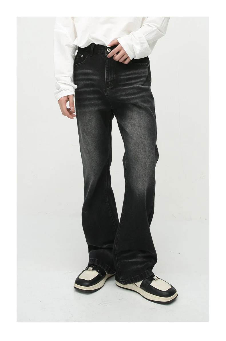 Men's loose worn-look washed-out slightly flared jeans. Comfortable and stylish for everyday wear, offering a relaxed an — photo 11