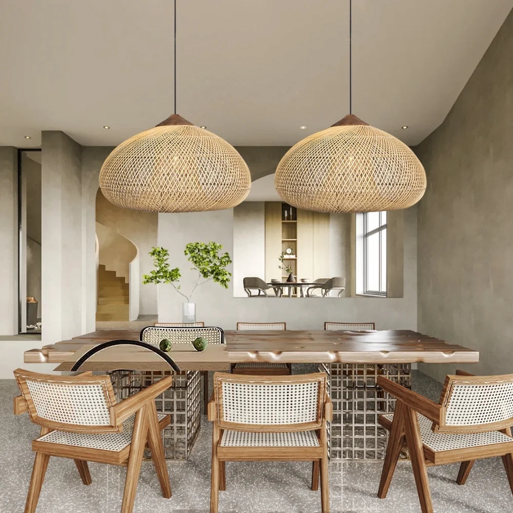 Vintage Living Room Wooden Wind Rattan Woven Chandelier Rustic Design Natural Warm Lighting Handcrafted Elegant Style Ea — photo 20