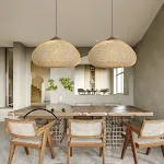 Vintage Living Room Wooden Wind Rattan Woven Chandelier Rustic Design Natural Warm Lighting Handcrafted Elegant Style Ea — photo 20