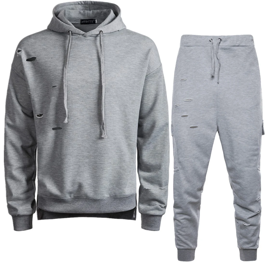 Terno de Moletom Masculino Rasgado Esportivo e Lazer Conforto e Estilo Conjunto Ideal para Atividades ou Relaxamento Visual Despojado e Moderno — foto 1