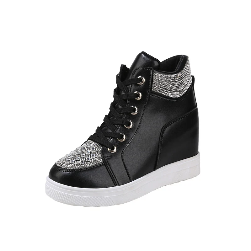 Women's Inner Height Increasing Shoes Rhinestone Flats Lace-up Sneakers. Boost your height and style with these comforta — photo 2
