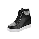 Women's Inner Height Increasing Shoes Rhinestone Flats Lace-up Sneakers. Boost your height and style with these comforta — photo 2