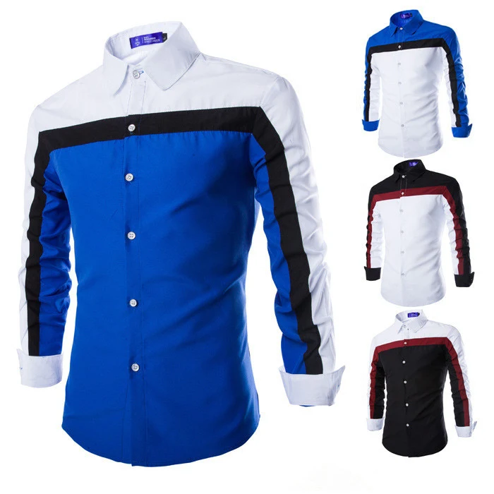 Title 3, Mens stitching long-sleeved shirt autumn fashi...