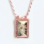 Colar longo de tarot com placa quadrada para mulheres, Sol Lua Coração, um pingente único que simboliza amor e proteção. — foto 8