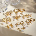 Pendientes con colgante de ginkgo de perla de agua dulce de acero inoxidable dorado de 18 quilates para un look elegante y sofisticado. — foto 14