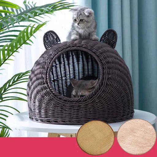 Title 2, Imitation Rattan Semi-Enclosed Cat Kennel. A co...
