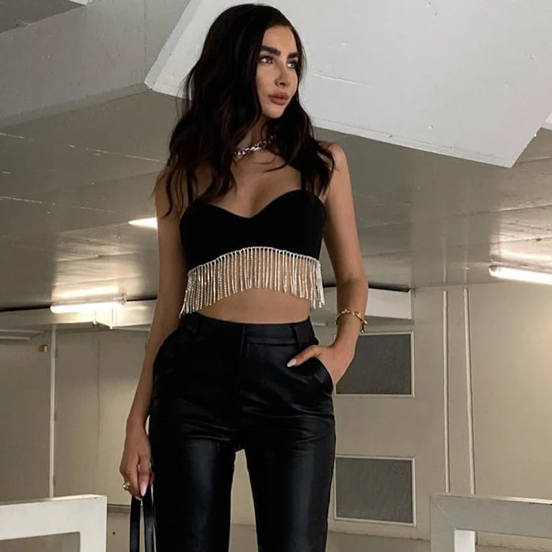 New Fashion Diamond Tassel Sexy Crop Top with spaghetti straps, a small vest perfect for a night out, offering a bold an — photo 6