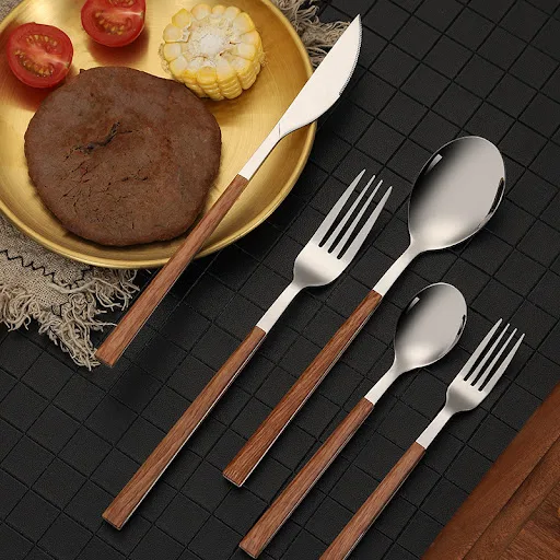 Title 4, Stainless Steel Wood Grain Square Handle Wester...