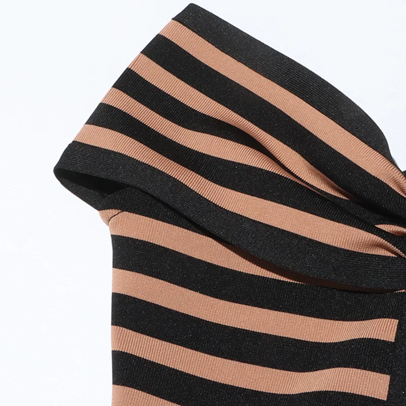 Off-shoulder striped mesh stitching design dress, offers a stylish and modern look, perfect for summer, parties, and spe — photo 5