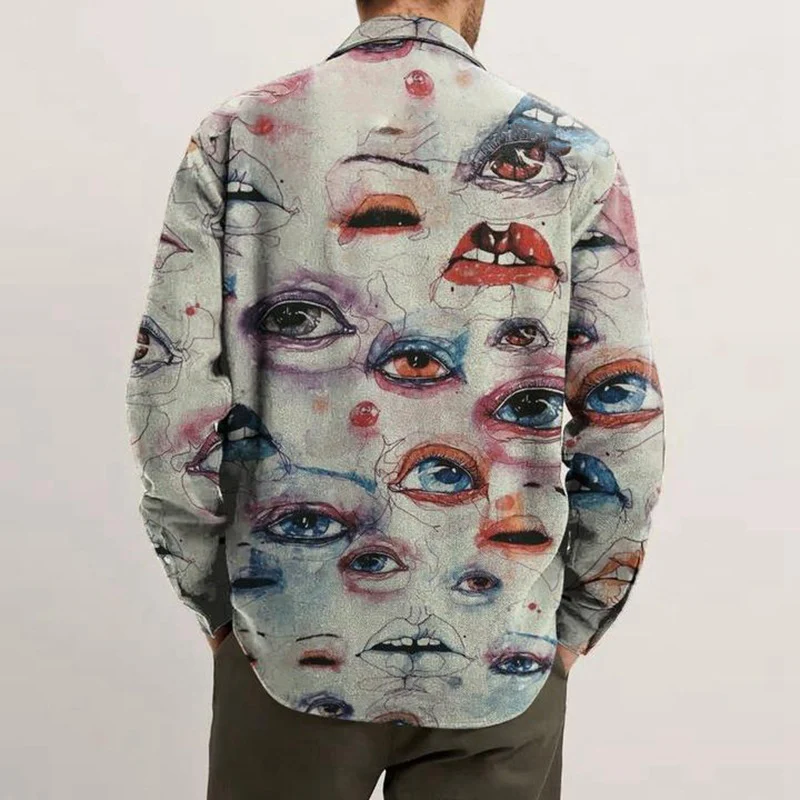 Camisa juvenil masculina estampada Primavera e Outono, slim com lapela, perfeita para um visual moderno e confortável em climas amenos. — foto 1