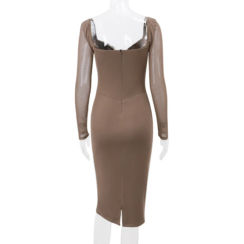 Title 2, Elegante herfst dames jurk met visgraatmotief, ...