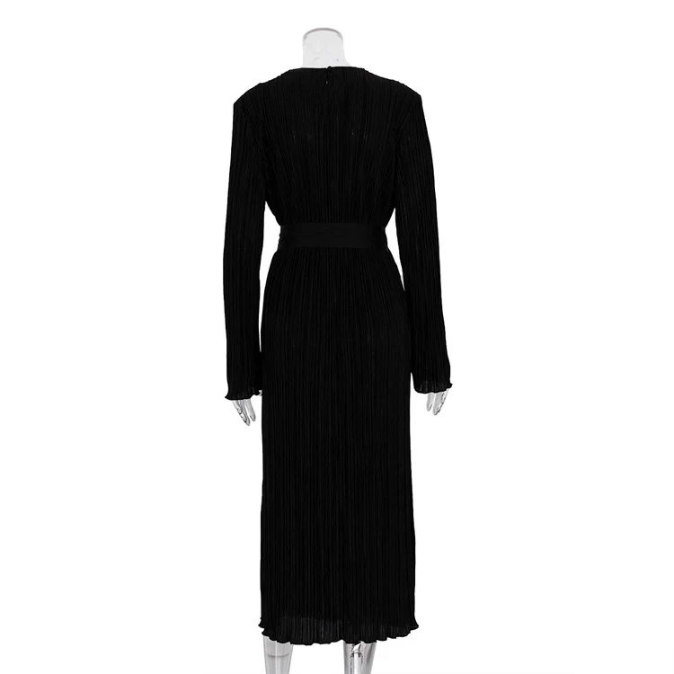 Title 10, Long Sleeve Belt Pleated Dress