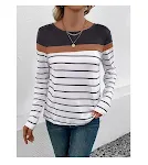 Maglia Leisure con Patchwork, Girocollo, Maniche Lunghe a Righe. Perfetta per un look casual e confortevole, ideale per tutti i giorni. — foto 10